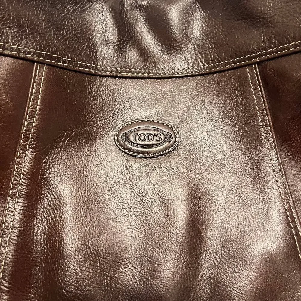 TOD'S Shoulder Bag Brown Leather Hobo Purse Minimalist Quiet Luxury Y2K Italy